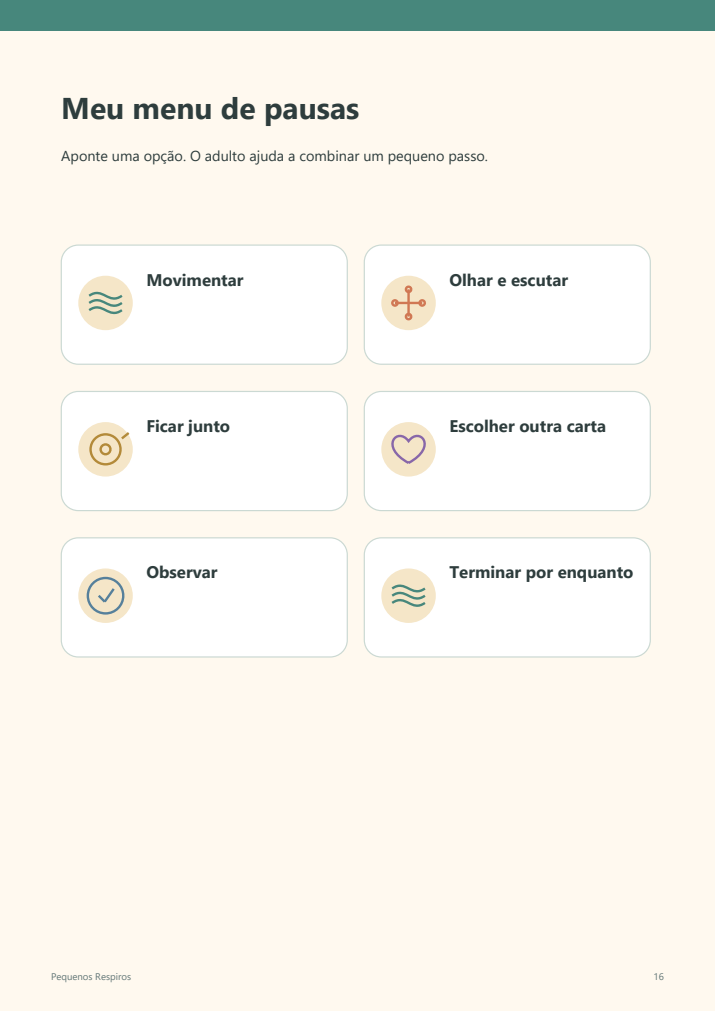 Painel real do menu de pausas